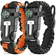 aZengear Paracord Survival Bracelet Kit, Flint \u0026 Steel Fire Starter, Whistle, Compass, Unisex